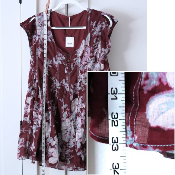 NWT $128 FREE PEOPLE Sully Mini Dress Floral Raisin Combo S - Picture 4 of 14